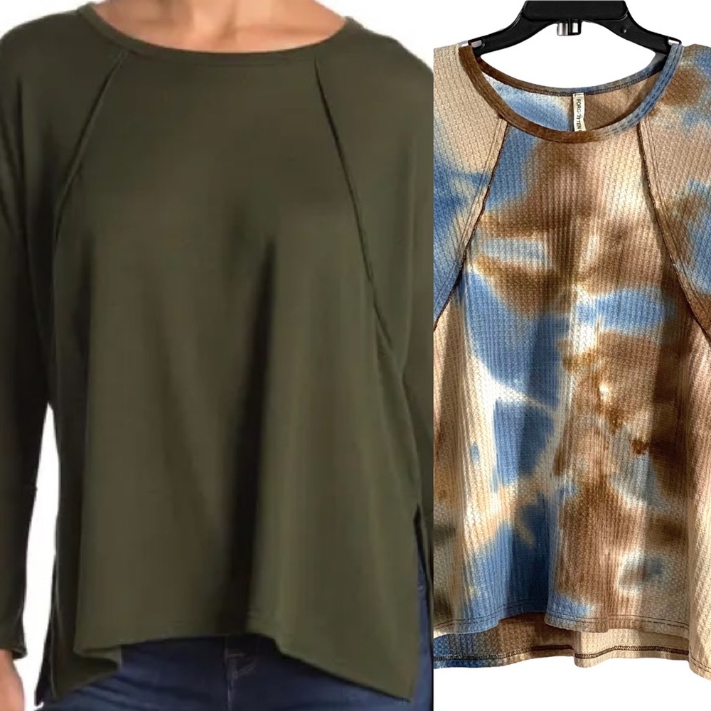 NEW Forgotten Grace Brushed Hacci Dolman Long Sleeve Tie Dye Waffle Knit Top S